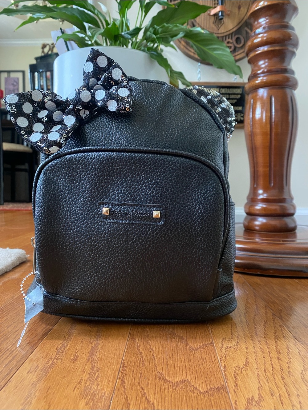 Disney Black Mini Backpack with Sequin Bow Accent